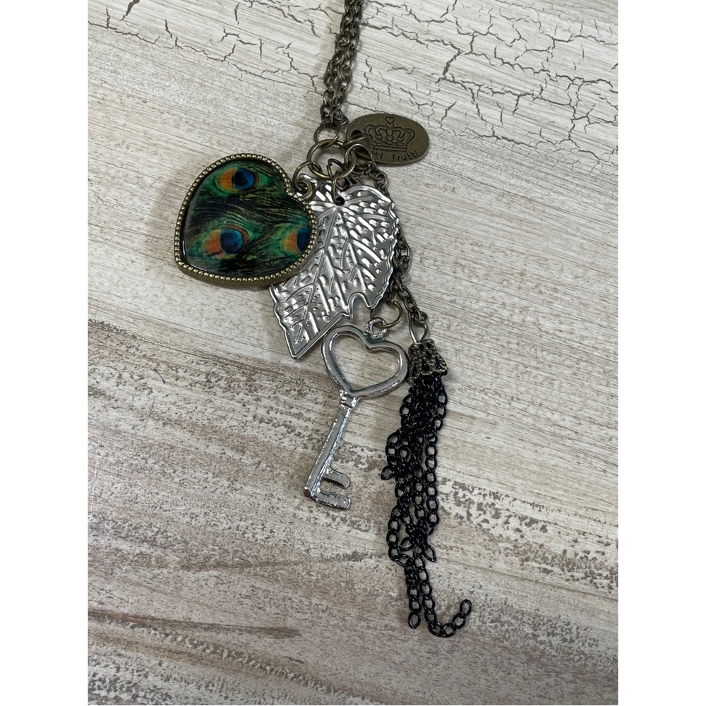 Multi Pendant Necklace Heart Key Leaf